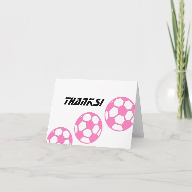 Cartão De Agradecimento Bolas de Futebol Rosa- Obrigado (Frente)