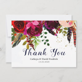 Cartão De Agradecimento Bold Boho Burgundy Marinho Floral Wedding Flat