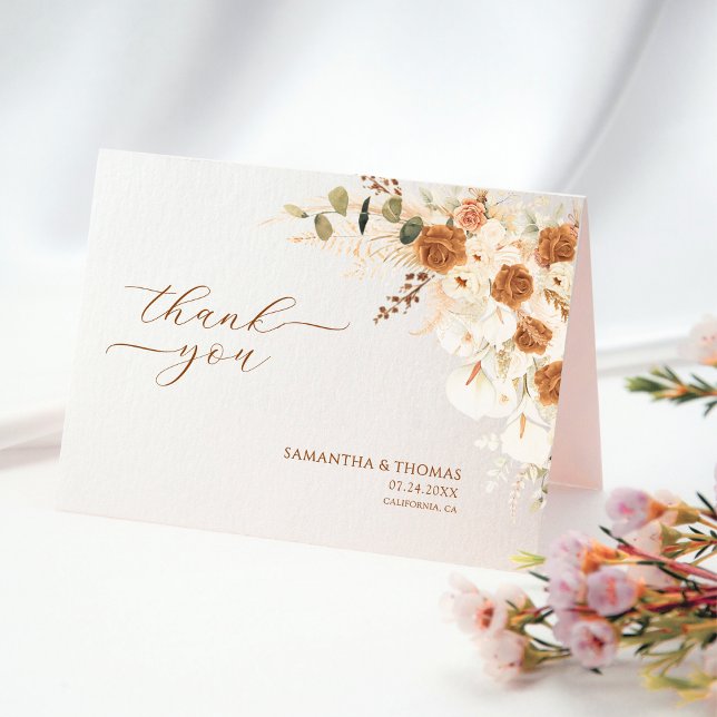 Cartão De Agradecimento Bold Terracotta Rosa Calla Lily Casamento Obrigado (Criador carregado)