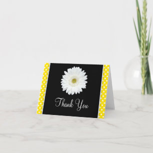Cartão De Agradecimento Bolinhas Amarela de Gerbera Branca Daisy Obrigado