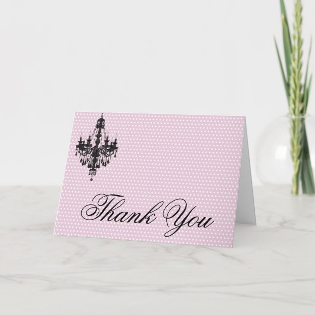 Cartão De Agradecimento Bolinhas cor-de-rosa e candelabro preto (Frente)