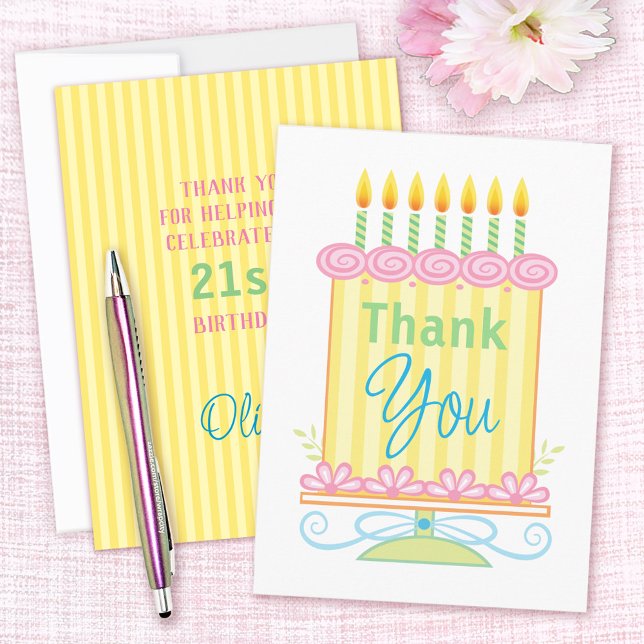 Cartão De Agradecimento Bolo de aniversário bonito Floral (Criador carregado)