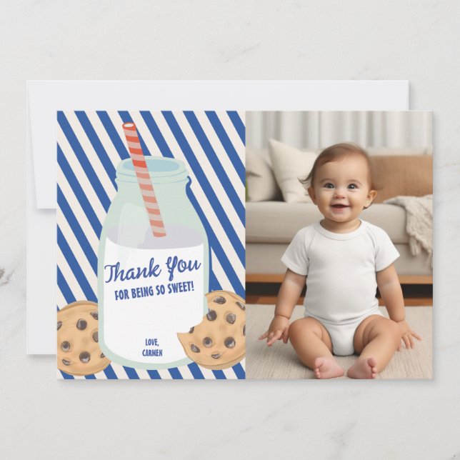 Cartão De Agradecimento Bolo de Aniversário do Biscoito de Leite Doce (Frente)