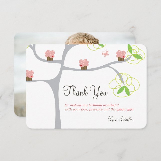 Cartão De Agradecimento Bolo de Aniversário Infantil Árvore de Cupcakes Co (Frente/Verso)