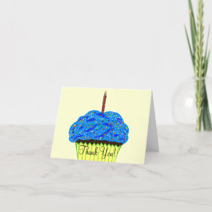 Cartão De Agradecimento Bolo de Aniversário Xícara Azul Obrigado