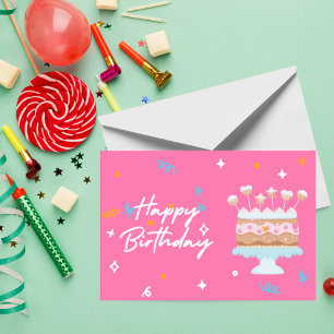 Cartão De Agradecimento Bolo de Bolo Rosa - Bonito Aniversário