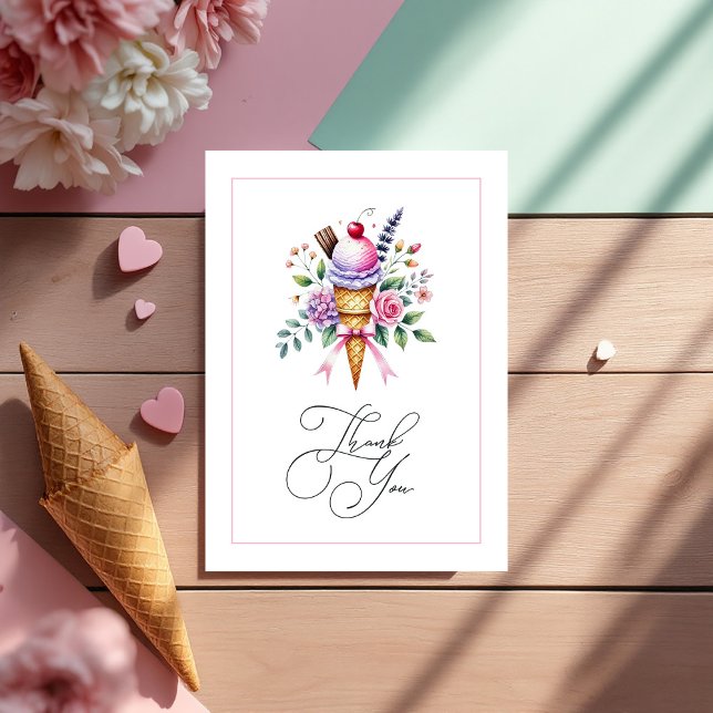 Cartão De Agradecimento Bolo de Casamento de Sorvete Ela Foi Levada (She's Been Scooped Up Ice Cream Bridal Shower Thank You Card)