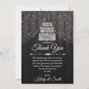 Cartão De Agradecimento Bolo de Casamento Diamante Preto Prata
