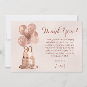 Cartão De Agradecimento Bolo Dourado Rosa de 80 Anos de Idade