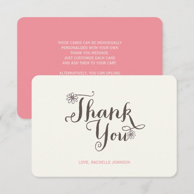 Cartão De Agradecimento Bolo Rosa Doce Flores Brancas de Margarida Anivers (Frente/Verso)