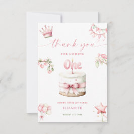 Cartão De Agradecimento Bolo Rosa Princesinha Aniversário de 1 Ano