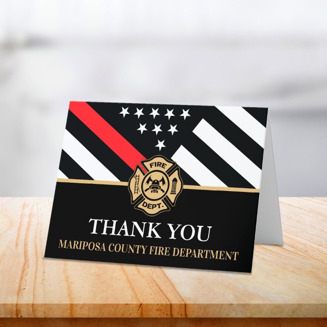 Cartão De Agradecimento Bombeiro primeiro a responder pelo serviço de bomb (Firefighter Fire Department Flag First Responder Thank You Card)