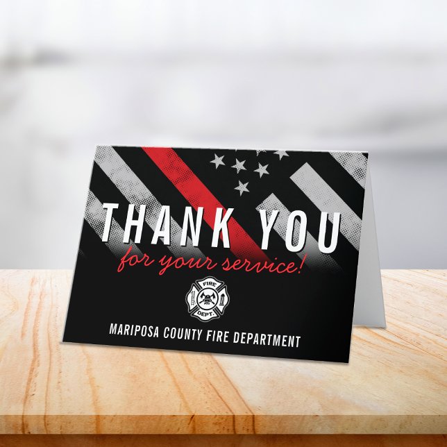 Cartão De Agradecimento Bombeiro primeiro a responder pelo serviço de bomb (Firefighter Red Line American Flag First Responder Thank You Card)