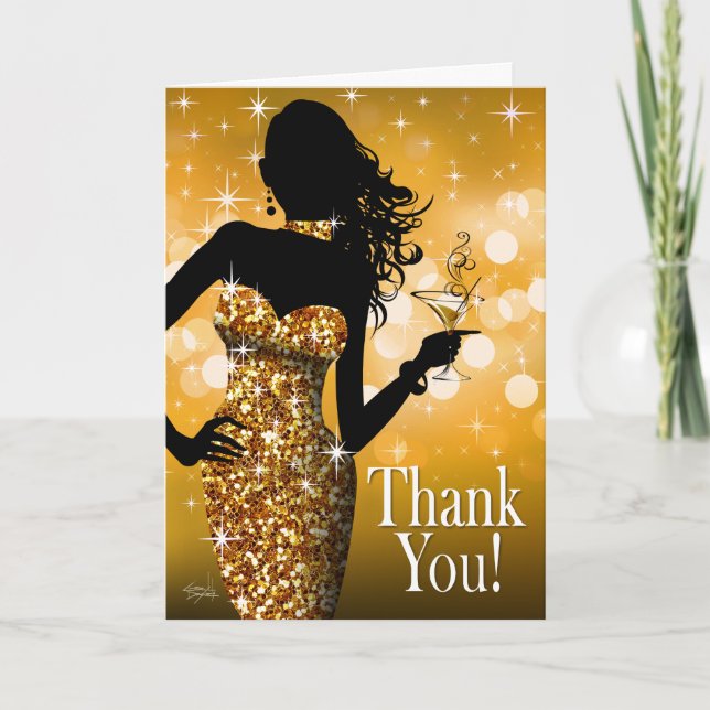 Cartão De Agradecimento Bombshell Glitter Thank You | gold (Frente)