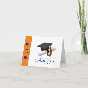 Cartão De Agradecimento Boné de formatura Azul e Laranja e Tassel