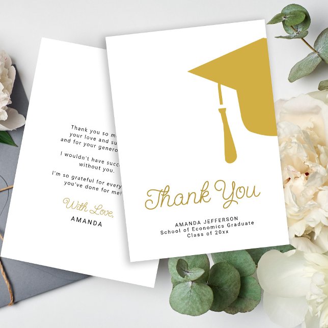 Cartão De Agradecimento Boné de formatura de script simples personalizado (Criador carregado)