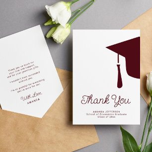 Cartão De Agradecimento Boné de formatura de script simples personalizado
