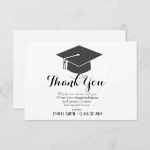 Cartão De Agradecimento Boné de formatura e molde preto e branco