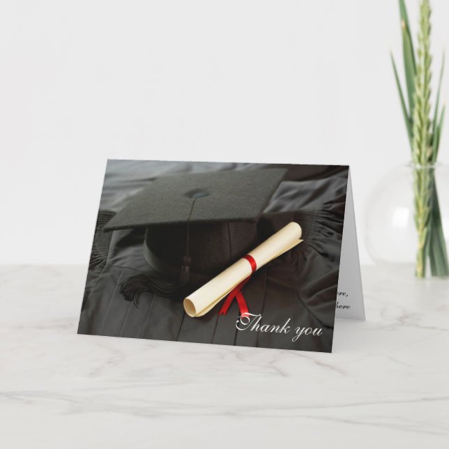 Cartão De Agradecimento Boné de formatura e obrigado de capa que você rece (Frente)