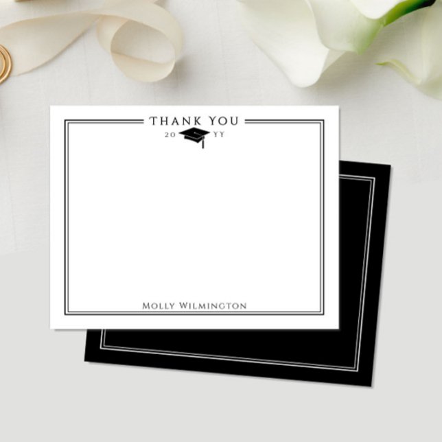Cartão De Agradecimento Boné de formatura Elegante e preto e branco (Criador carregado)