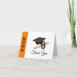 Cartão De Agradecimento Boné de formatura Preto e Laranja e Tassel