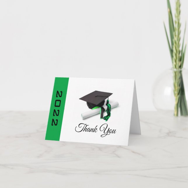 Cartão De Agradecimento Boné de formatura Preto e Verde e Tassel (Frente)