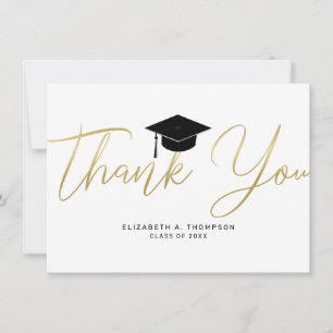 Cartão De Agradecimento Boné Dourado De Graduação Em Chic Obrigado Scri