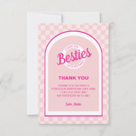 Cartão De Agradecimento Boneca Retro Rosa Deixa Festa Aniversário