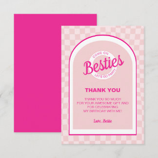 Cartão De Agradecimento Boneca Retro Rosa Deixa Festa Aniversário