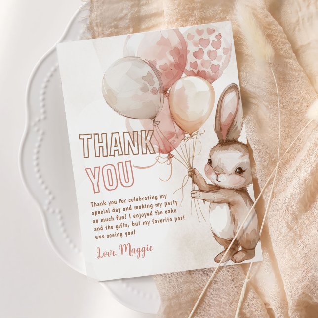 Cartão De Agradecimento Bonita Festa de aniversário de Garota Coelhinha (Criador carregado)