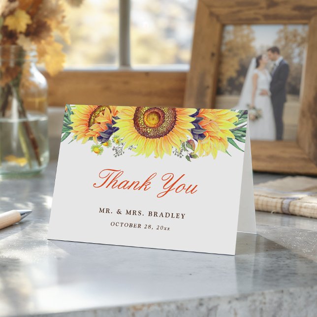 Cartão De Agradecimento Bonita Na moda de girassol Seasonal Obrigado (Criador carregado)