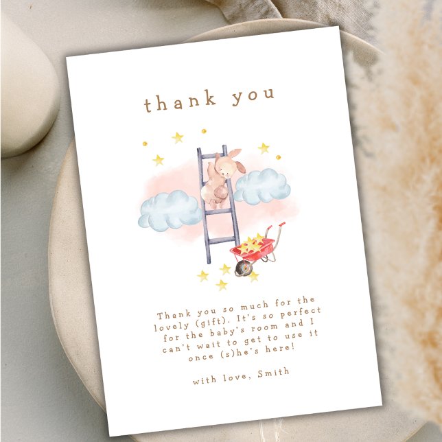 Cartão De Agradecimento Bonito Aquarela Boho Bunny Stars Chá de fraldas (Cute Watercolor Boho Bunny Stars Baby Shower Thank You Card)