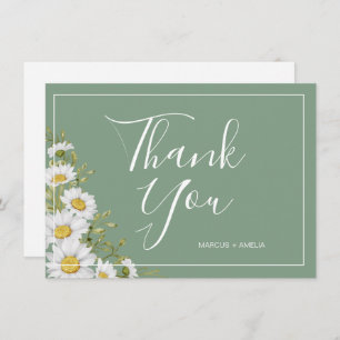 Cartão De Agradecimento Bonito Basil Green & White Daisies Obrigado Flat