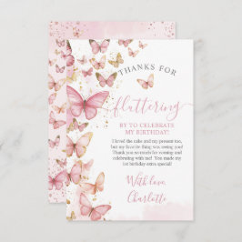 Cartão De Agradecimento Bonito borboleta rosa Garota 1 rua Primeiro Aniver
