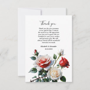Cartão De Agradecimento Bonito casamento floral de rosas vermelhas brancas