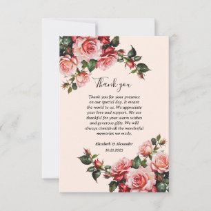 Cartão De Agradecimento Bonito casamento rosa e rosa vermelha