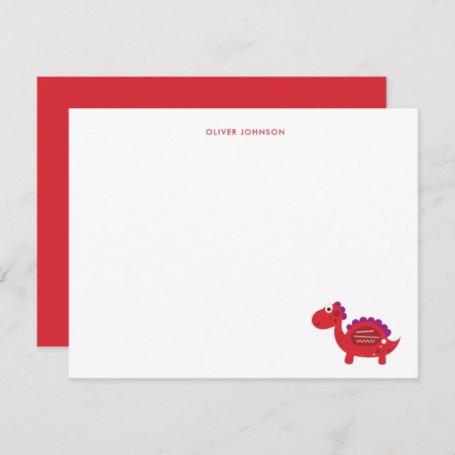 Cartão De Agradecimento Bonito Dinossauro Vermelho obrigado-te (Frente/Verso)