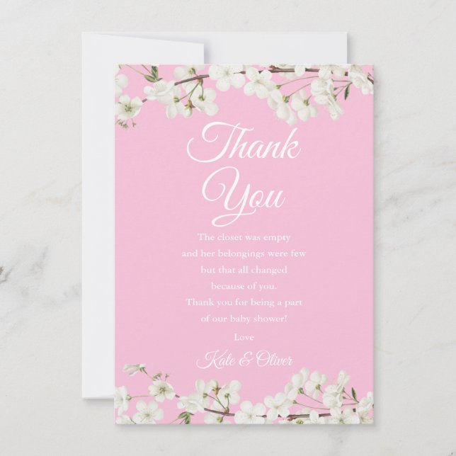 Cartão De Agradecimento Bonito Flor Rosa Menina Obrigado Poeta (Frente)