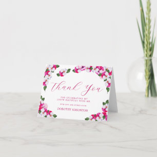 Cartão De Agradecimento Bonito Floral Branco Rosa 100º Aniversário