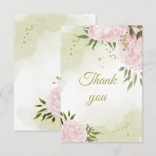 Cartão De Agradecimento bonito flores cor-de-rosa verde botânico