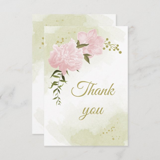 Cartão De Agradecimento bonito flores cor-de-rosa verde botânico (Frente/Verso)