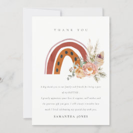 Cartão De Agradecimento Bonito Laranja Ferrugem Boho Floral Arco-Íris Bati