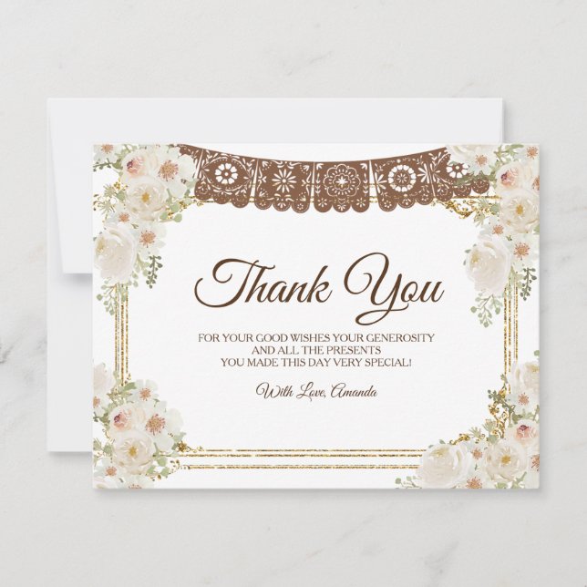 Cartão De Agradecimento Bonito Menino Marrom Mexicano Batismo e primeiro a (Frente)