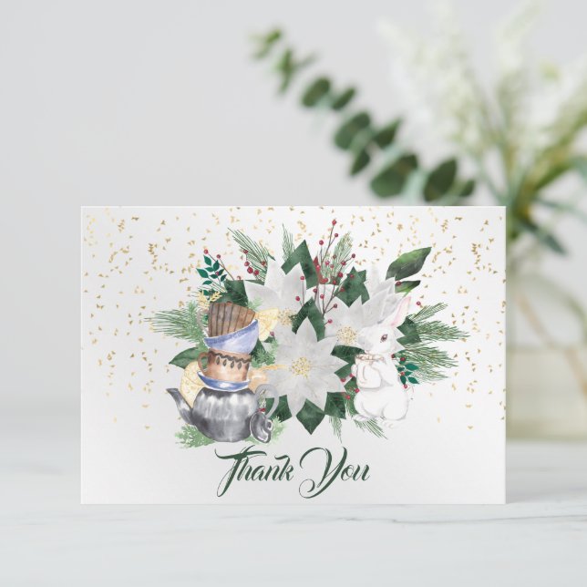 Cartão De Agradecimento Bonito Natal de Poinsettia Branca (Em pé/Frente)