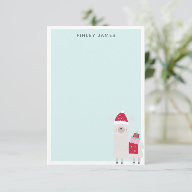Cartão De Agradecimento Bonito Natal Llama Pastel Blue Personagem (Em pé/Frente)