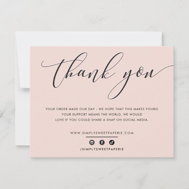 Cartão De Agradecimento BONITO OBRIGADO SEU elegante negócio borrado rosa (Frente)