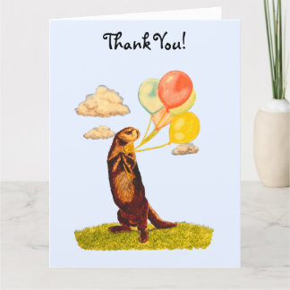 Cartão De Agradecimento Bonito Otter Segurando Balões Coloridos Obrigado