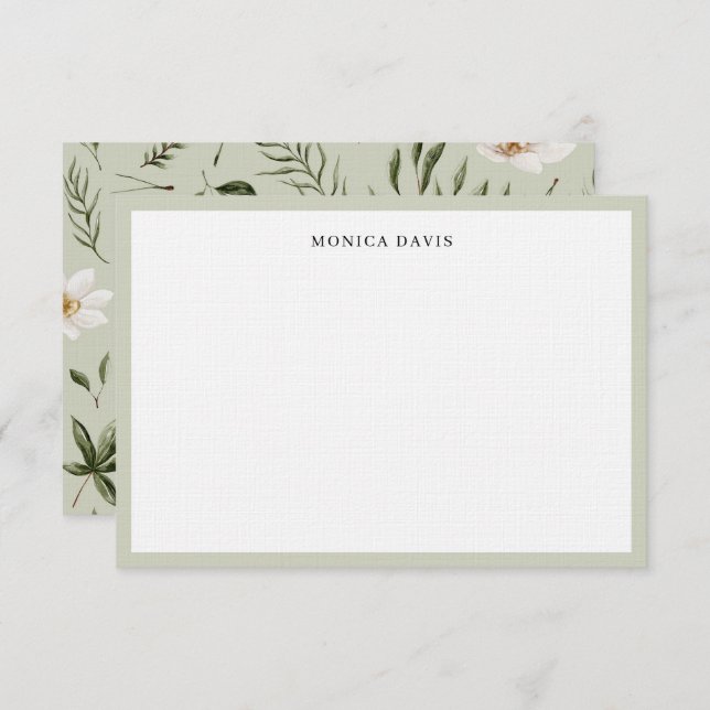 Cartão De Agradecimento Bonito Padrão Botânico Branco Verde Floral Dourado (Frente/Verso)