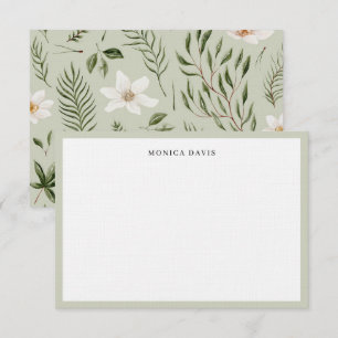 Cartão De Agradecimento Bonito Padrão Botânico Branco Verde Floral Dourado