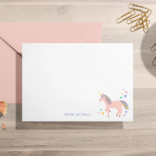 Cartão De Agradecimento Bonito Pastel Rainbow Unicorn Kids Personal Note